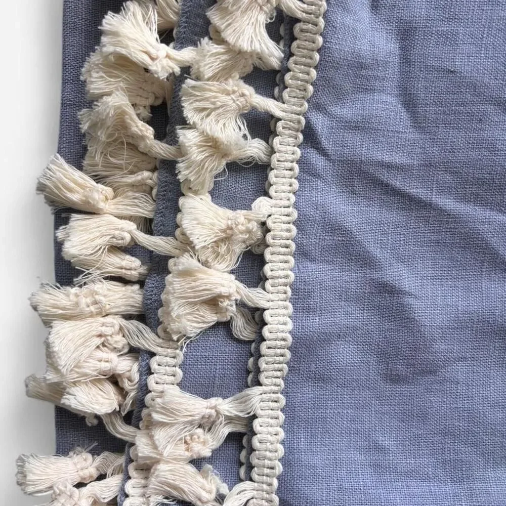 100% Linen Blue Throw Blanket Blue Tassels 58x49 Decorative Couch Sofa Decor NWT